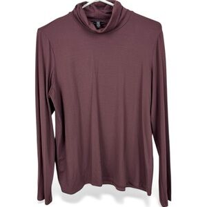 Eileen Fisher Lightweight Viscose Jersey Deep Raisin Turtleneck Tunic Top L